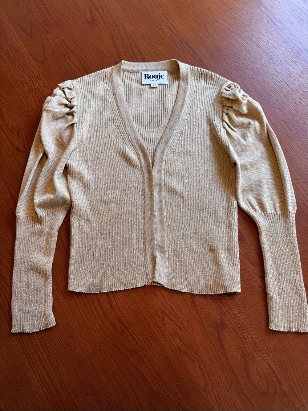 Rouje Paris E20 Robbie Gold Cardigan Sz 34 FR